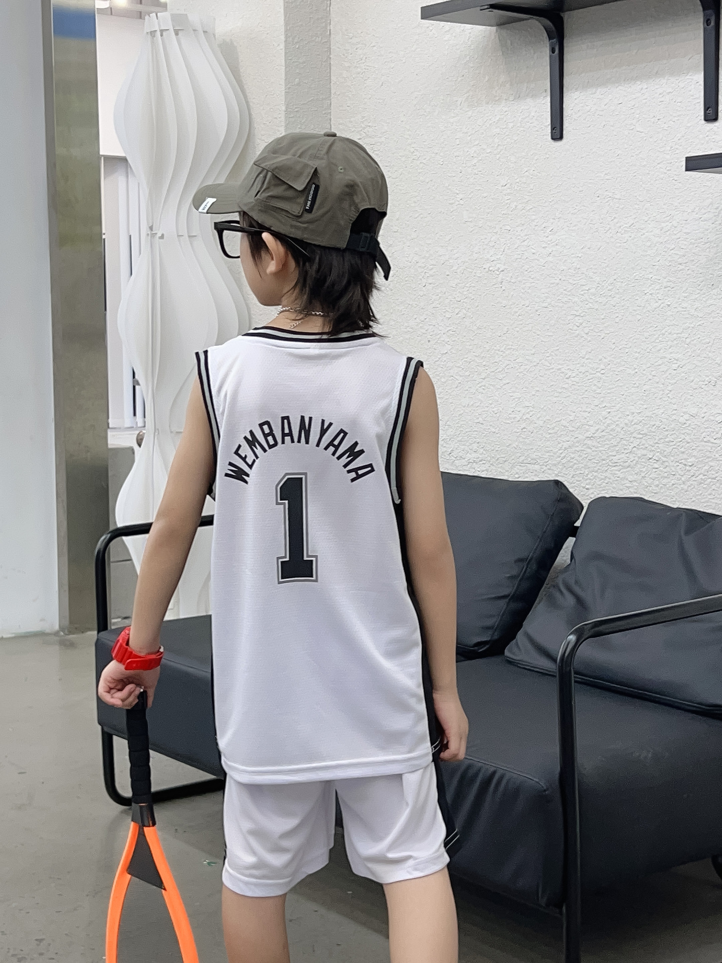 New Children's Wear Children's Basketball Suit Spurs No.1 Wen Ban Yama Children's Suit Training Suit Baby's Jersey Class Team Suit