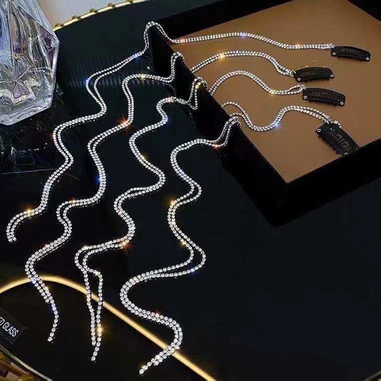 Li Ying's Same Style Sparkling Diamond Chain Hairpin for Women, Rhinestone Tassel Braided Hair Chain, Internet Celebrity Top Clip Hairpin, Dreadlock Hair Rope Hair Accessory