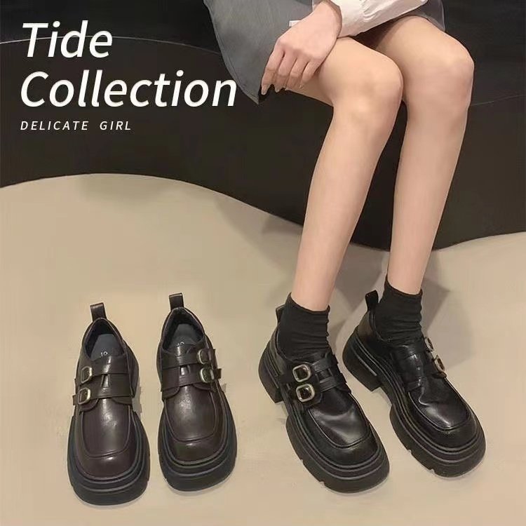 Thick-Soled British-Style Small Leather Shoes for Women 2024 Autumn and Winter New Platform Loafers Versatile Work Clothing Work Shoes