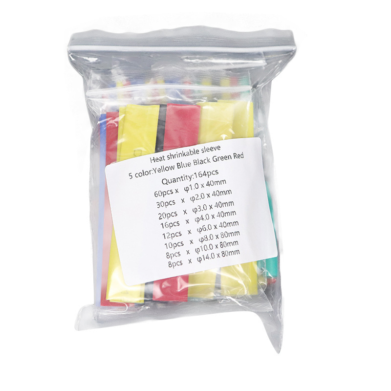 164Pcs Colorful Bagged Environmentally Friendly Flame Retardant Heat Shrinkable Tube Set 2:1 Heat Shrinkable Tube Bagged Manufacturer Supply