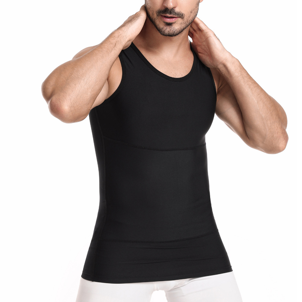 Cross-Border Hot-Selling High-End Men's Body-Shaping Tops and Vests, Waist and Abdomen Control, Round Neck, Sports Fitness and Leisure Body-Shaping Tops