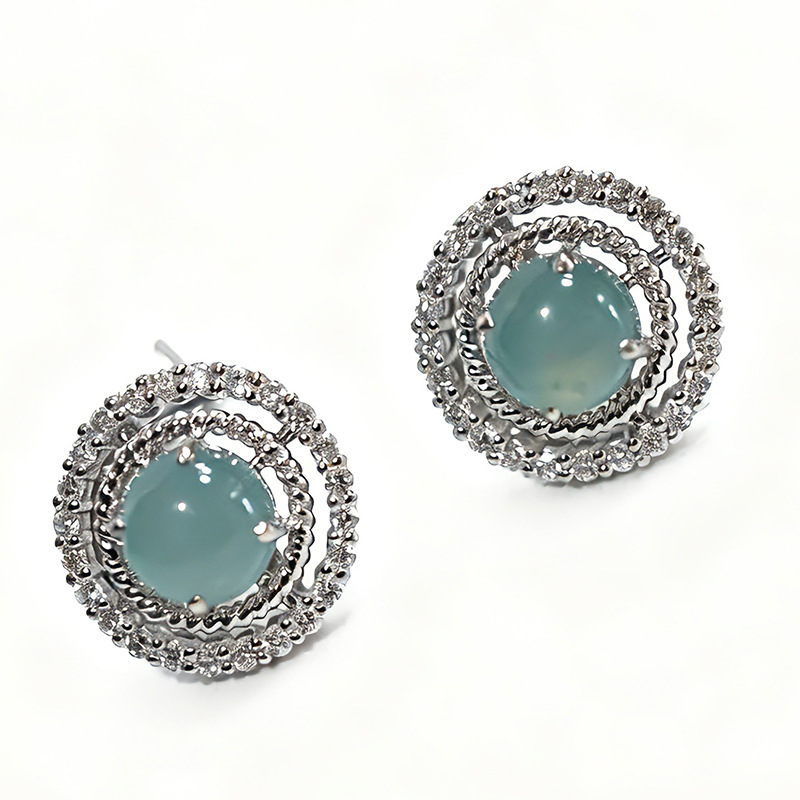 Pt950 Platinum Cultured Diamond Full Diamond Jade Earrings