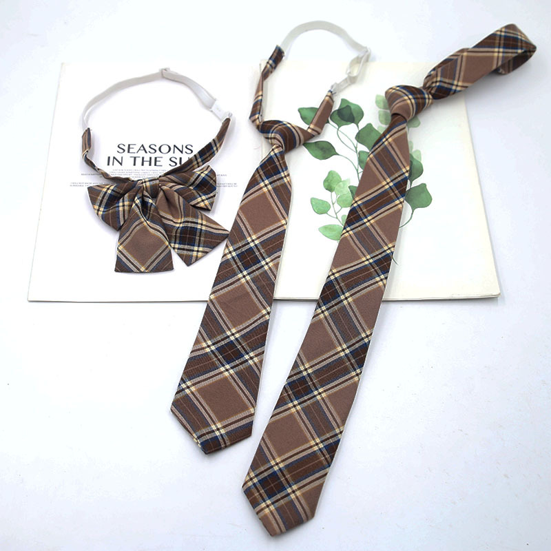 In stock JK free TR camel light gray chocolate Japanese college style plaid tie collar flower clothing