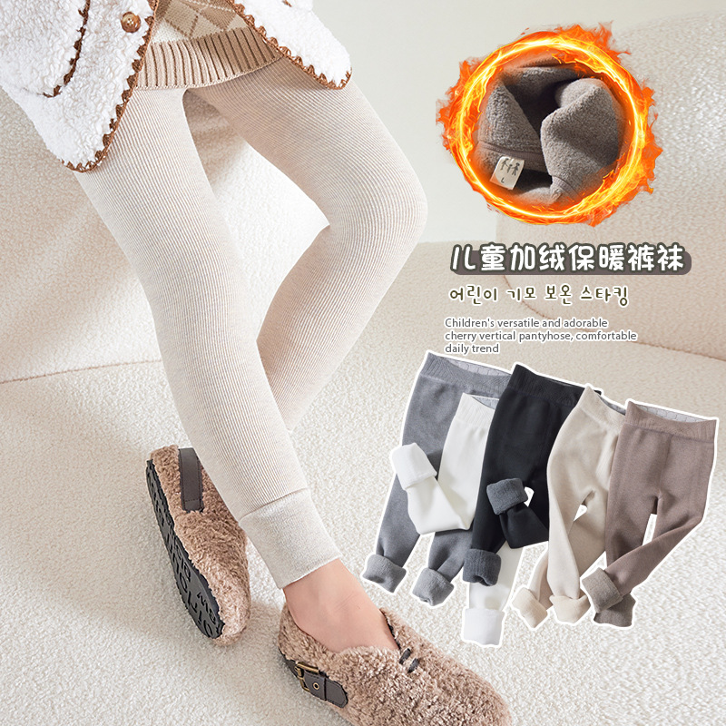 Wholesale Girls' New Winter Fleece-Lined Thick Leggings for Outerwear, Warm Cotton Children's Lamb Fleece Waist-Protecting Cropped Pants