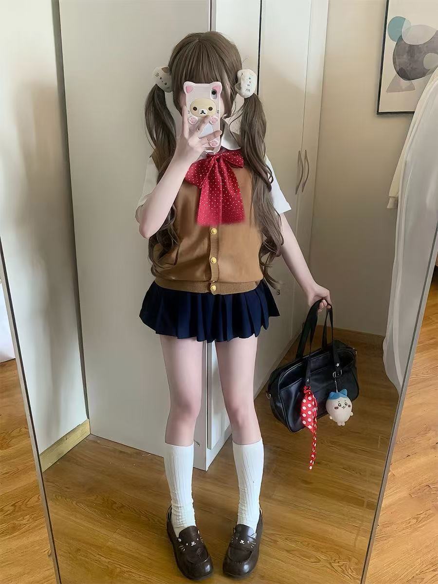 Japanese-Style College Tops Jk Uniform Set Student Kyushu Vest School Uniform Vest Shirt Pleated Skirt Complete Set for Women