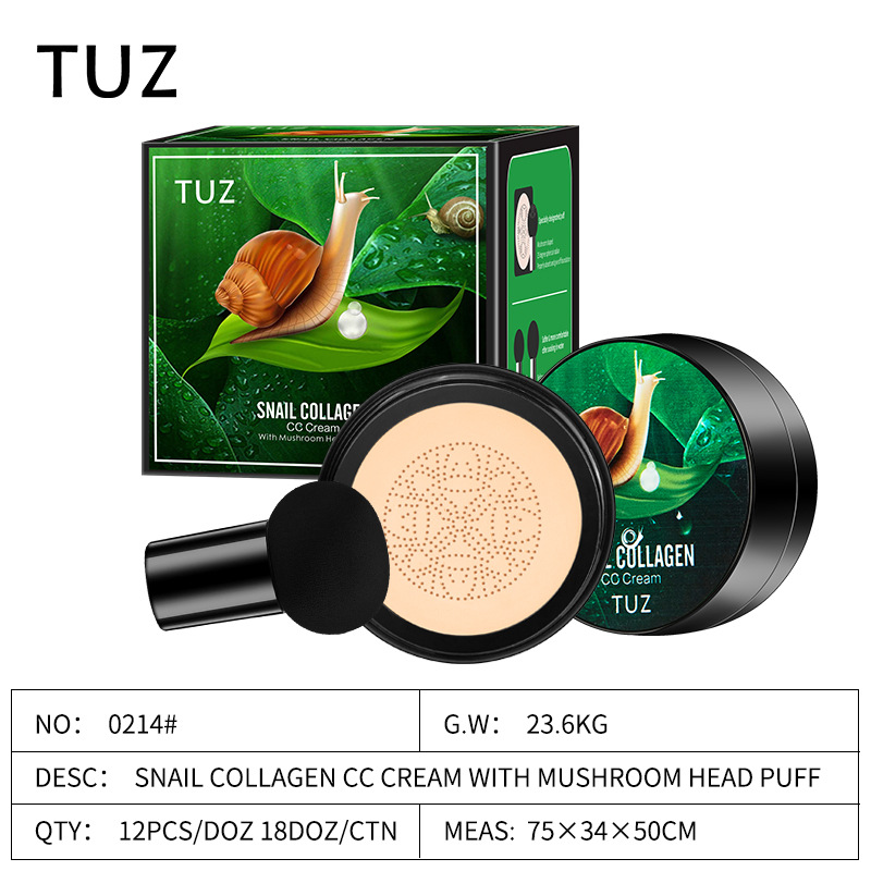 Tuz0214 Snail Collagen Cc Cream Mushroom Head Snail Air Cushion Bb Cream Foundation Concealer Export English