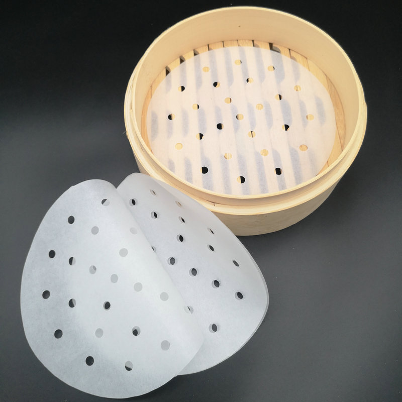 Steamer Paper Thickened Baking Paper Household Wrap Base Paper Wrap Pad Paper Round Silicone Oil Paper with Holes 500/Pack