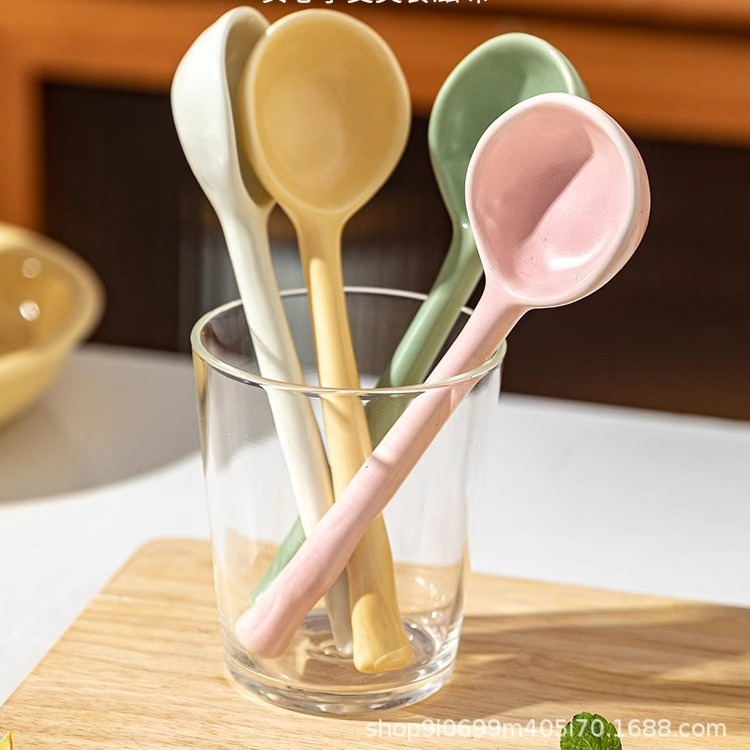 Ceramic Cute Cartoon Spoon Japanese Style Rice Spoon Spoon Internet Popular Strawberry Dinosaur Long-handled Spoon Household High-value Spoon