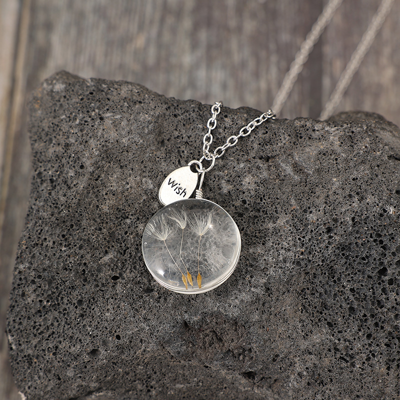 Wish cross-border new fresh simple wind three dandelion time gem pendant necklace wholesale