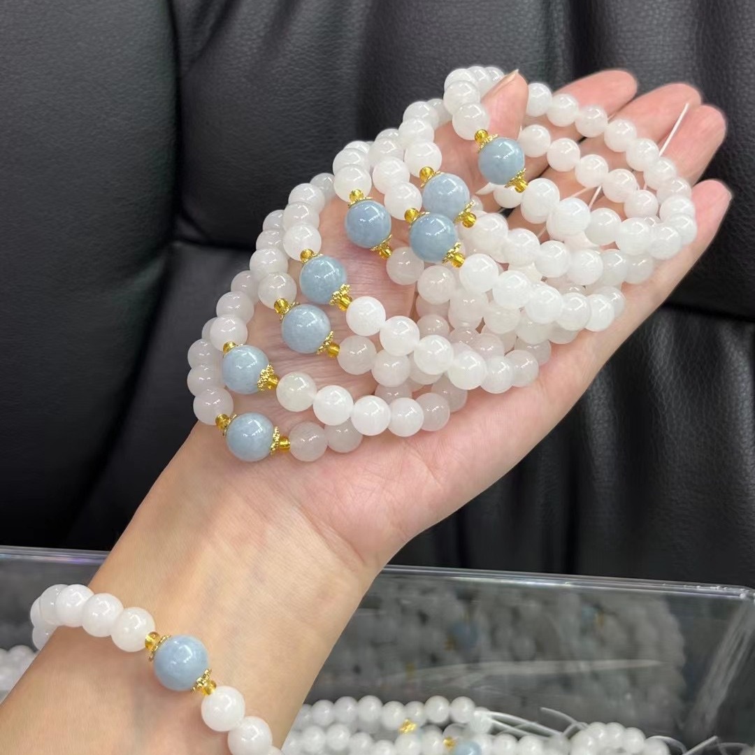 Браслет из натурального нефрита Синьцзяна с аквамарином, оригинальный дизайн, оптовая продажа