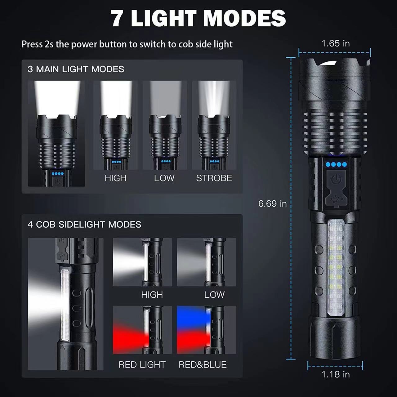 Cross-border explosion outdoor LED flashlight portable zoom type-c charging long life mini bright flashlight