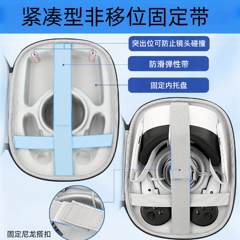 Suitable for Meta Quest3S/3/2 Vr Glasses All-In-One Cosmetics Bag Handbag Hard Box Eva Bag Anti-Pressure and Bubble Wrap