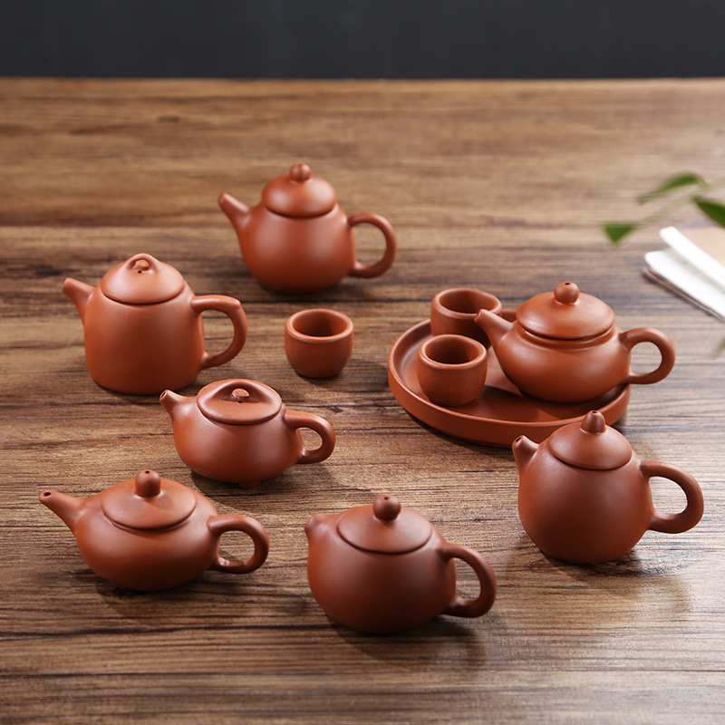 Mini Purple Sand Small Teapot Fingertip Pot Tea Pet Smoke Tea Drink Ornaments Children's Kung Fu Tea Set Tea Tray Tea Cup suit
