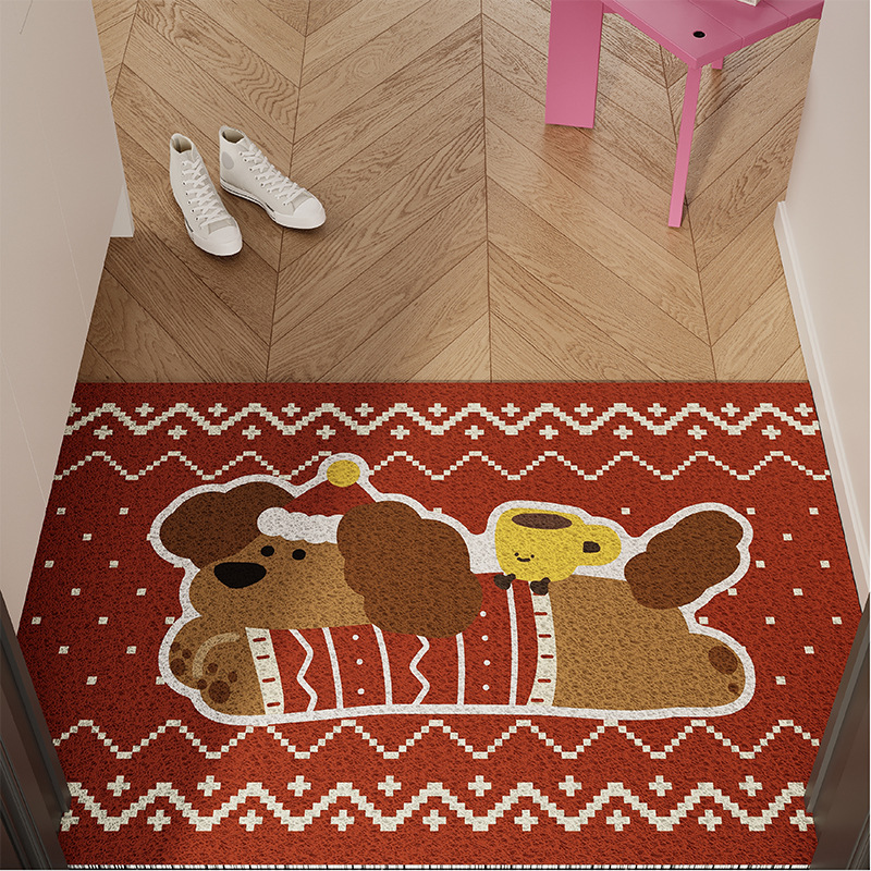 Fair Isle Puppy Entrance Door Silk Circle Floor Mat New Year Red Non-Slip Foot Mat Entrance Door Mat Entrance Door Door Mat