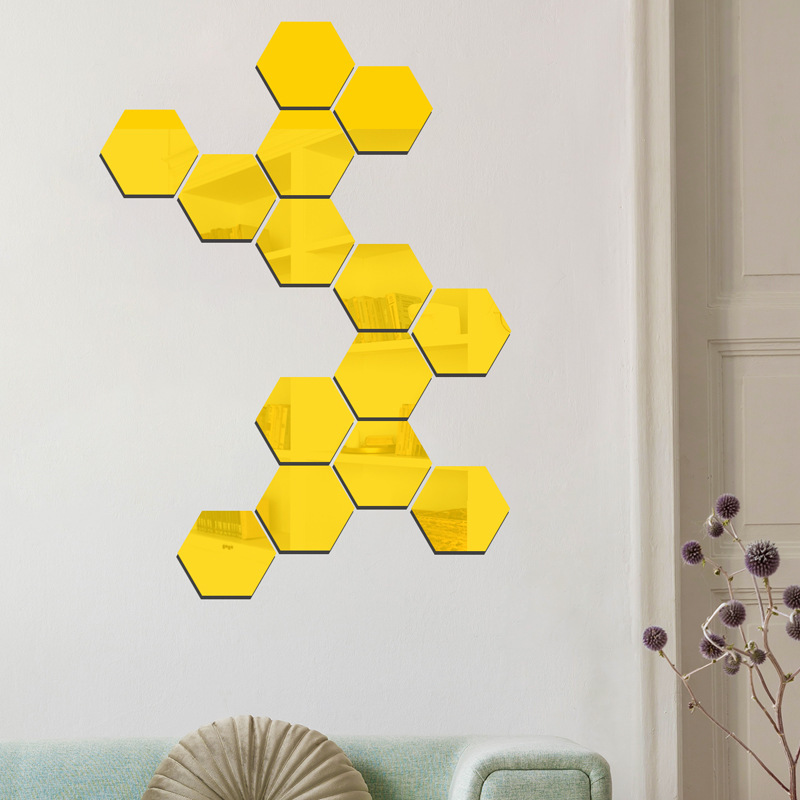 Cross-border popular hexagonal acrylic mirror wall stickers three-dimensional DIY self-adhesive wall stickers home decoration background wall stickers