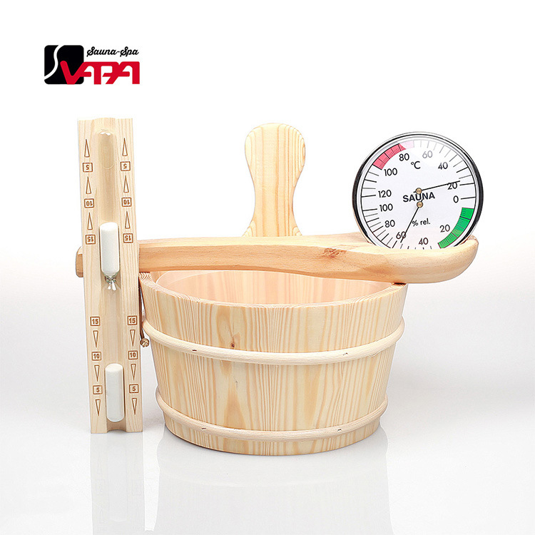 Wipa sauna factory direct new accessories 4L wooden barrel + new hourglass + temperature and humidity meter set high temperature dry