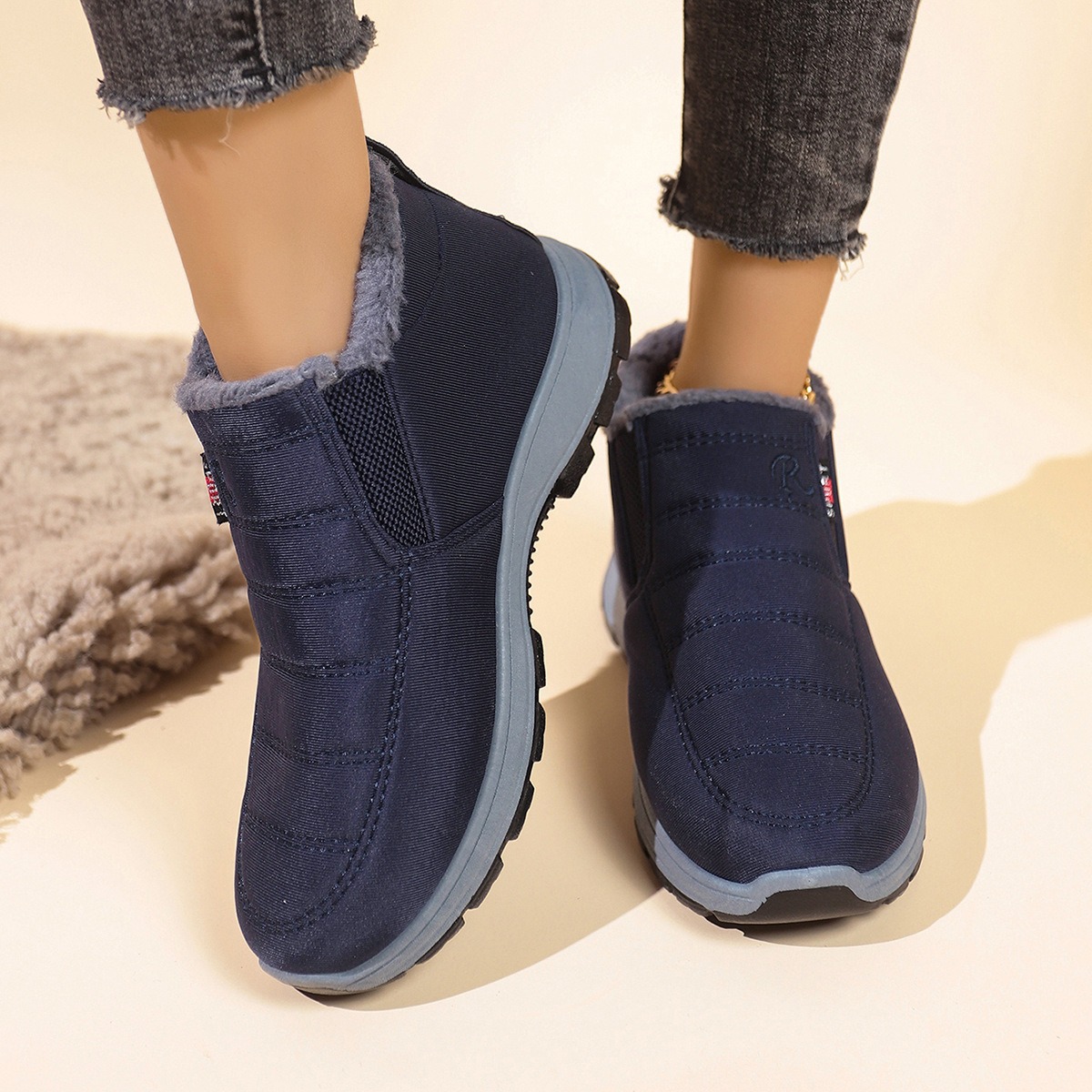 Temu Cross-Border 2025 New Foreign Trade Cotton Shoes Winter Fleece-Lined Thickened Couple Snow Boots Popular Non-Slip Short Boots