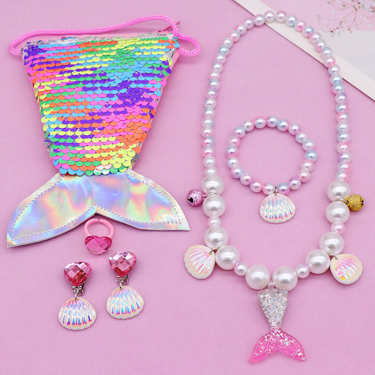 Girls' Necklace Jewelry Mermaid Necklace Cross-Border Hot-Selling Children's Jewelry Set European and American Little Girl Accessories