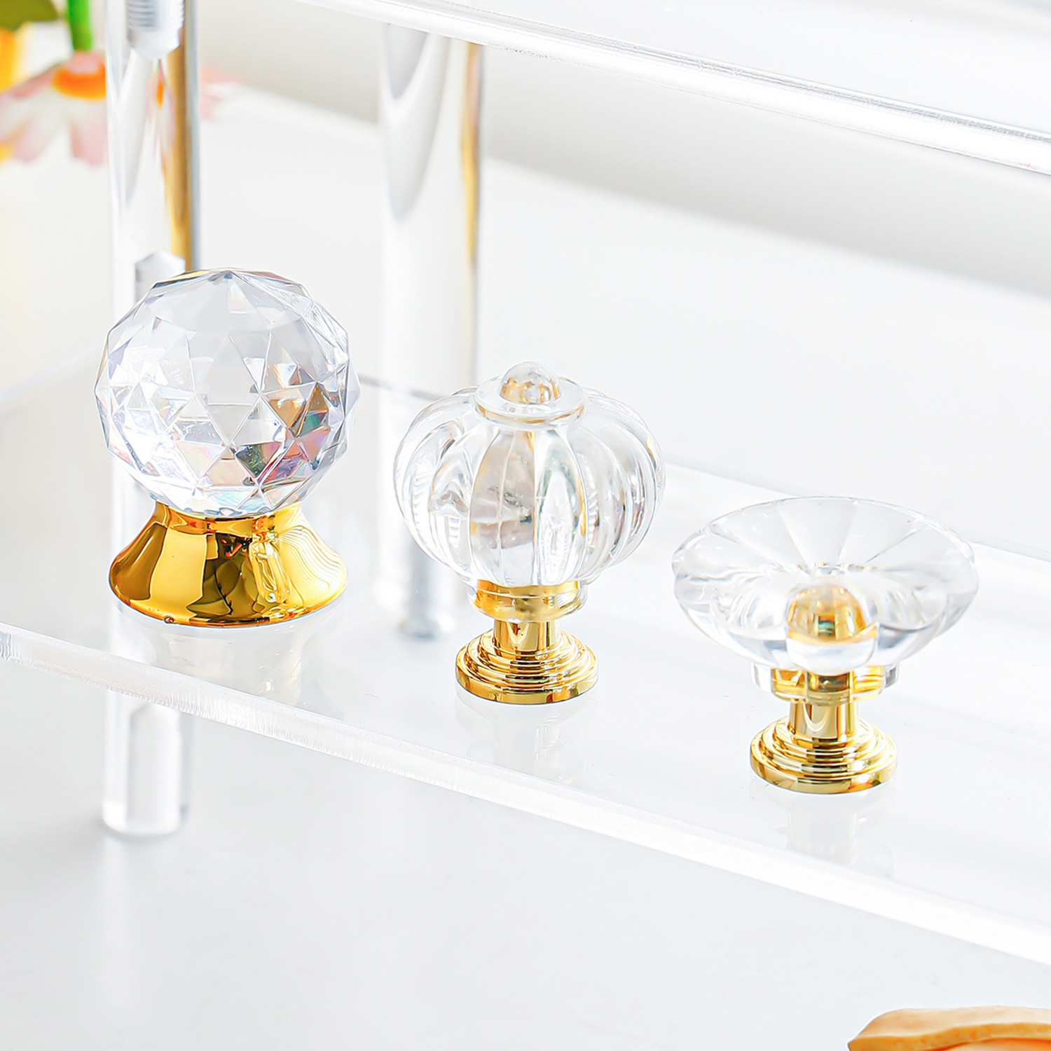 Transparent Single-Hole Crystal Acrylic Handle Pot Lid Bead Hand-Made Wardrobe Door Handle Diamond Drawer Plastic Handle