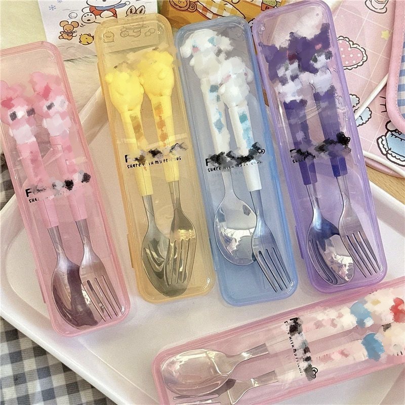 Портативный набор столовых приборов из нержавеющей стали, милые детские столовые приборы, ложка и вилка, набор из 2 предметов