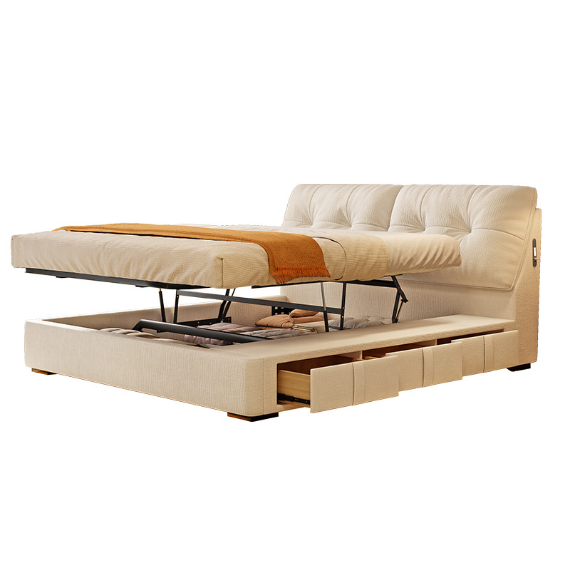 Tongyu Special Cream Cloud Slide Storage Chenille Velvet Double Master Bedroom with Storage Drawer High Box Fabric Bed