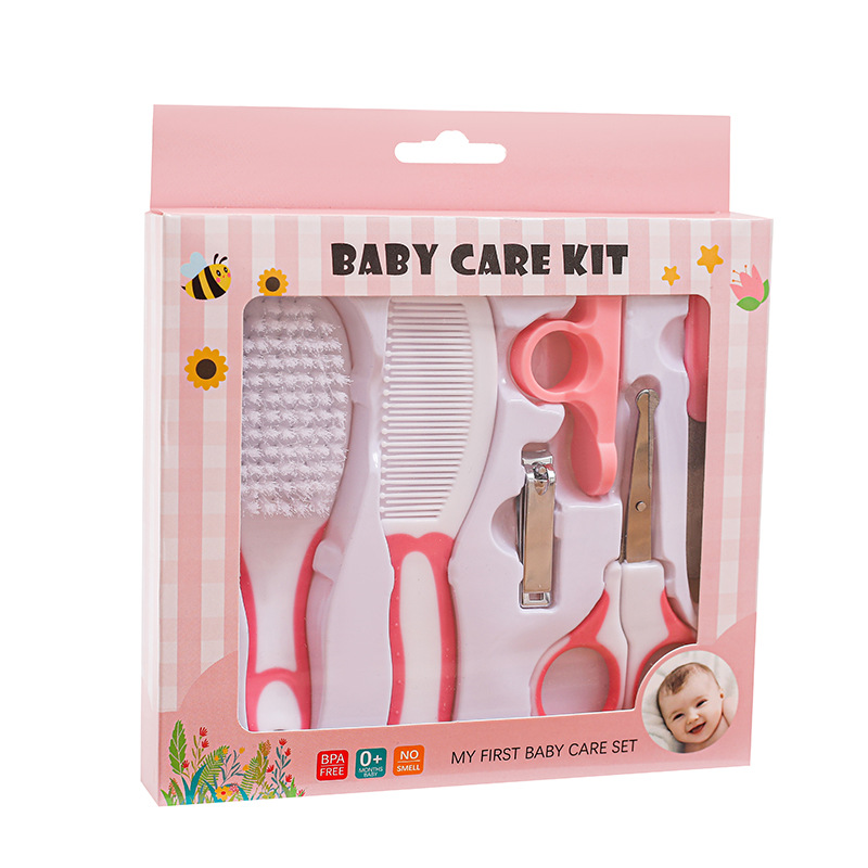 Foreign Trade Hot-Selling Baby Care and Cleaning 6-Piece Set Nail Scissors Combination Set Baby Safety Comb Gift Box Wholesale