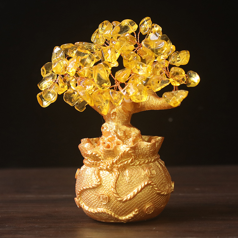 Citrine Money Tree Money Tree Lucky Bag Money Bag Resin Ornament Tv Wine Cabinet Decoration Craft Ornament Wholesale