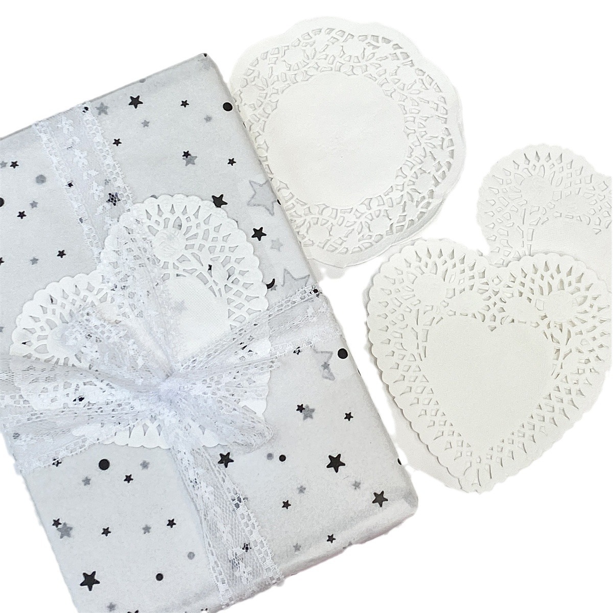 White Flower Bottom Paper Love Round Girls' Heart Ballet Wind Packaging Decorative Material Paper Pad Tray Paper Hollow Lace Paper