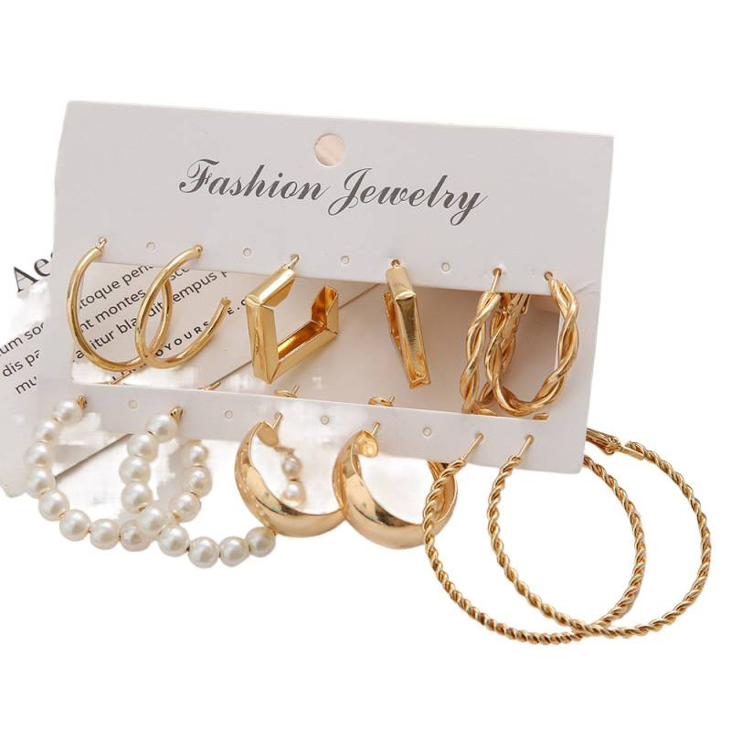 Gold Earrings Metal Twist Earrings Square Geometric Retro Hepburn Style Set 6-Piece Earrings for Women Wholesale