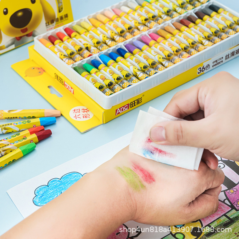 Wangcai oil painting stick children's crayon 12 color creative cartoon 36 color crayon painting set oil painting stick factory cross border