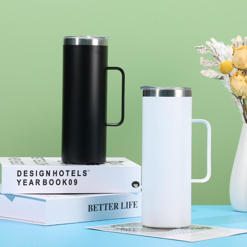 20oz Car Cup with Handle, Double-Layer Vacuum 304 Straight Water Cup, Customizable Logo, 3D/5D Printing, Double-Layer Insulation