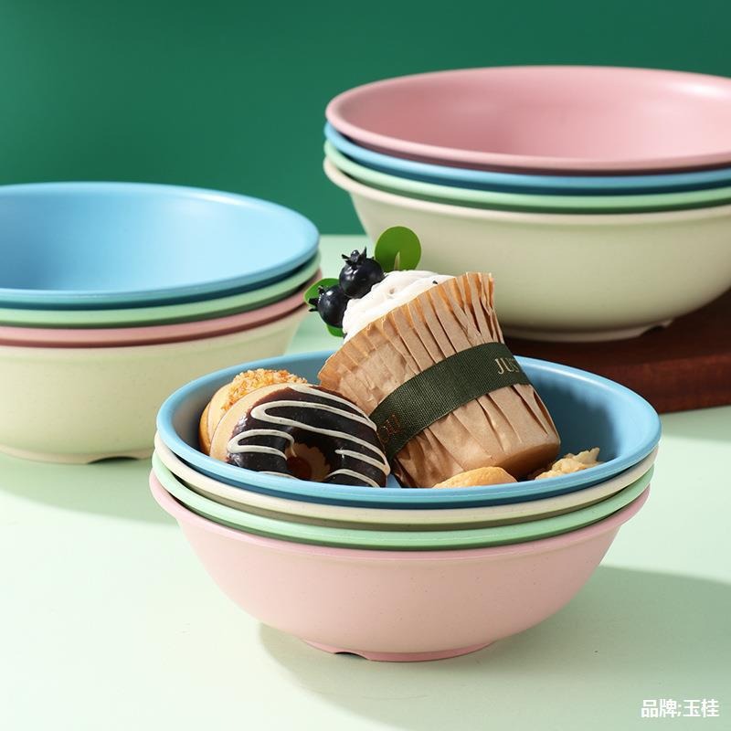 Wheat Straw Reverse Mouth Bowl, Household Rice Bowl, Drop-Resistant and Anti-Scalding Plastic Bowl, Large-Capacity Soup Bowl, Instant Noodle Bowl, Salad Bowl
