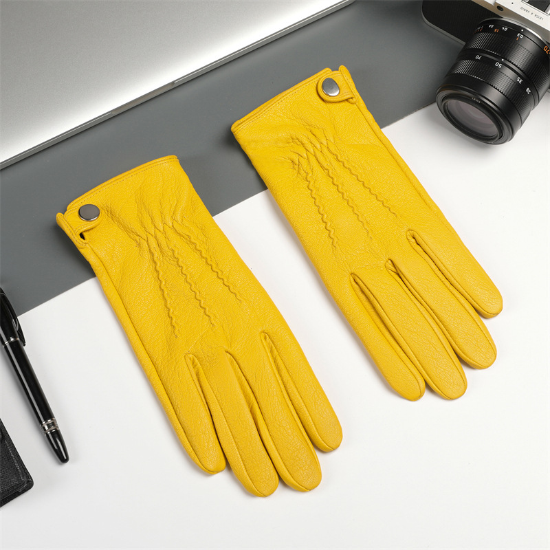 Sheepskin Gloves Men's Autumn and Winter Velvet Thickeneded Windproof Driving Cold Protection Warm Retro Motorcycle Outdoor Riding Non-Slip