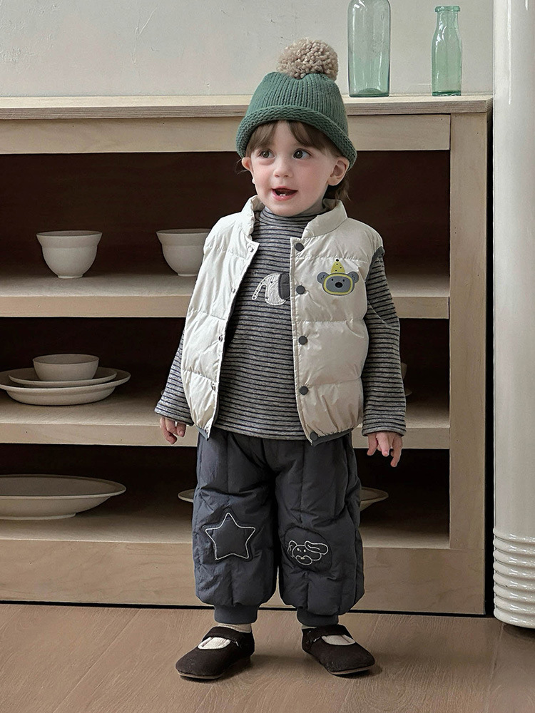 Boys' Cartoon down Vest Winter Lightweight Warm Vest for Baby Boys 90% White Duck down Infant Vest Class a