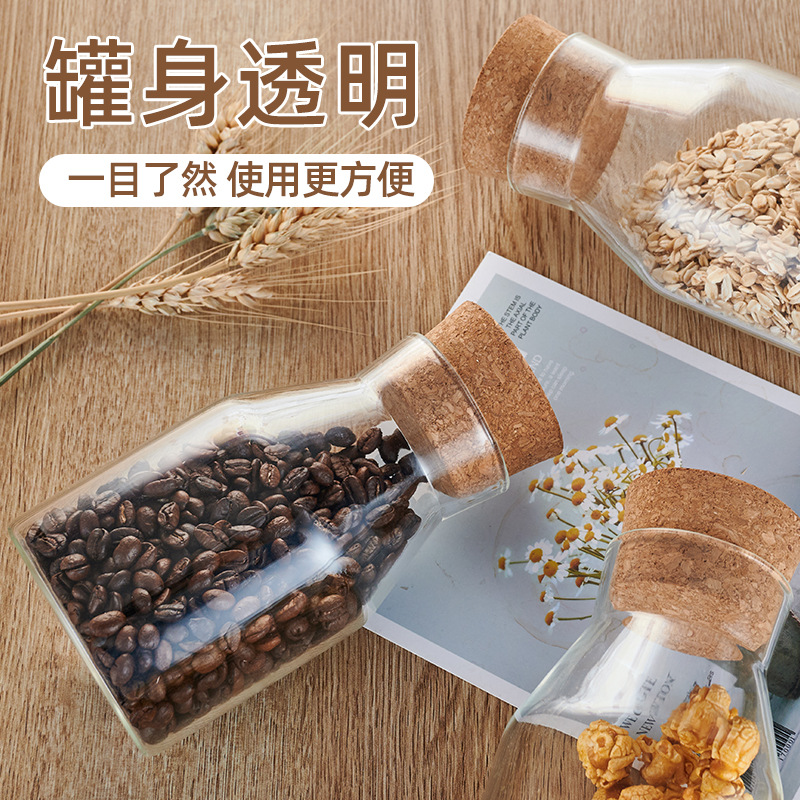 in stock Wholesale Transparent Glass Sealed Jar Household Tea Cereals Storage Bottle Cork Glass Storage Jar