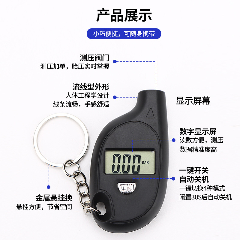 Keychain Tire Pressure Meter Digital Display Measuring Car Tire Pressure Mini Tire Pressure Meter Tire Pressure Gauge