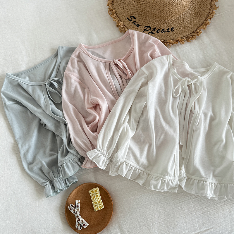Детская одежда с длинным рукавом для защиты от солнца 2025 нового летнего стиля, K-стиль, приятная для кожи, сладкая и универсальная, с завязками