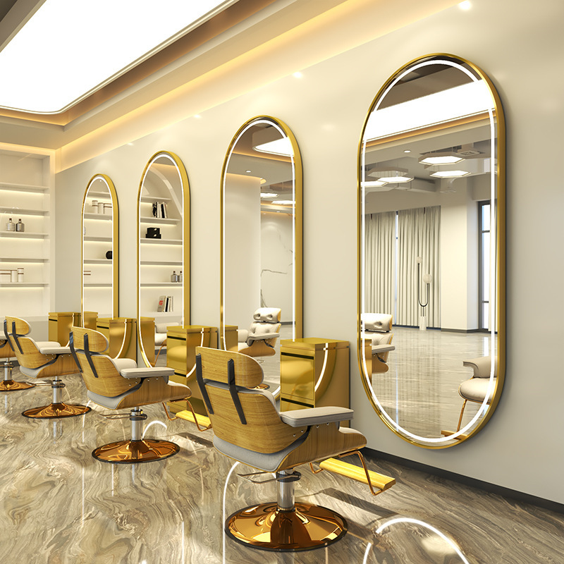 Internet Celebrous Barber Shop Hairdressing Mirror Table Salon Trendy Shop Single-sided Wall Mirror Simple Hairdressing Mirror with Light Special for Hair Salon