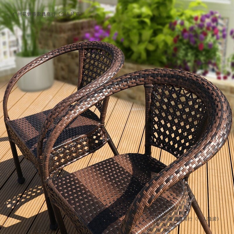 Rattan Chair Three-Piece Set Coffee Table Leisure Tea Table and Chairs Courtyard Outdoor Rattan Outdoor Table and Chairs Balcony Tea Chair