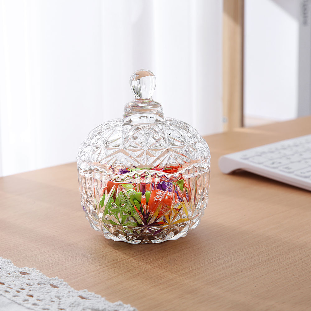 Transparent Candy Cup with Lid, Diamond Candy Jar, Wavy Edge Storage Jar, Sugar Cup, Small Diamond Candy Cup