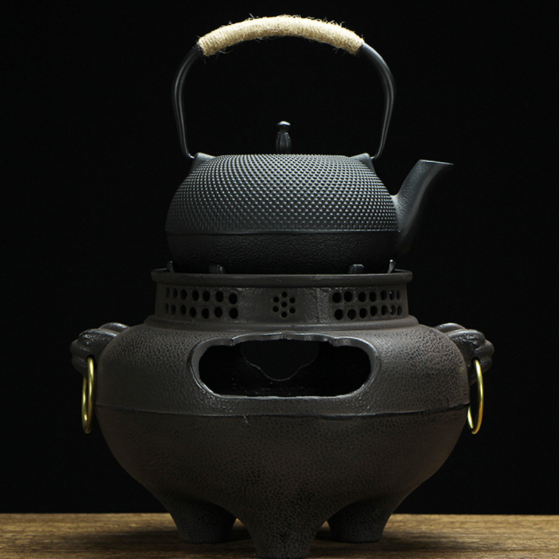 Outdoor Tea Brewing Charcoal Stove Japanese-Style Charcoal Tea Brewing Device Household Tea Brewing Charcoal Stove Cast Iron Ghost Face Wind Stove for Courtyard