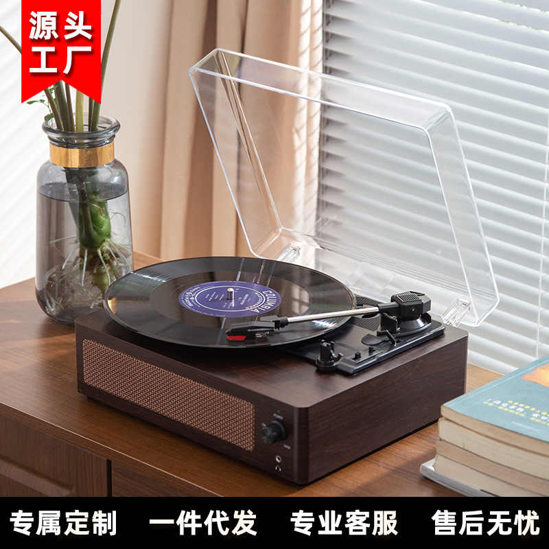 Spot Cross-Border Vinyl Record Player with Cover Dustproof Player Wireless Bluetooth Wooden Retro Gramophone Gift
