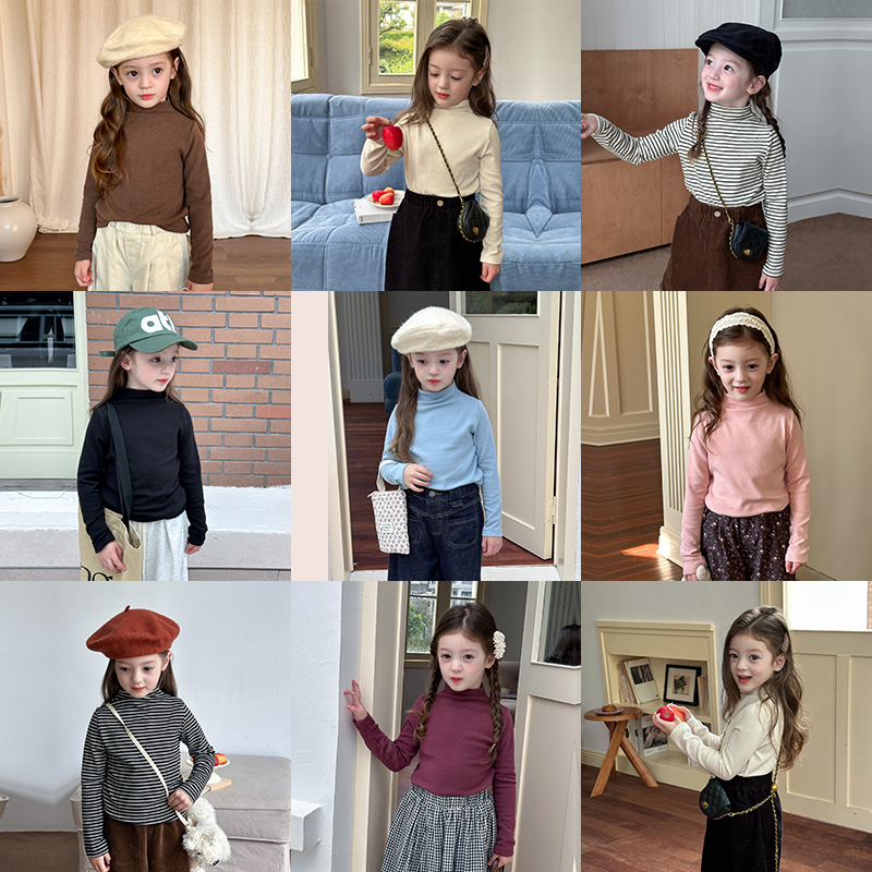 Футболка с полувысоким воротником для мальчиков и девочек Elmo Beibei, осенне-зимний внутренний топ для девочек и малышей