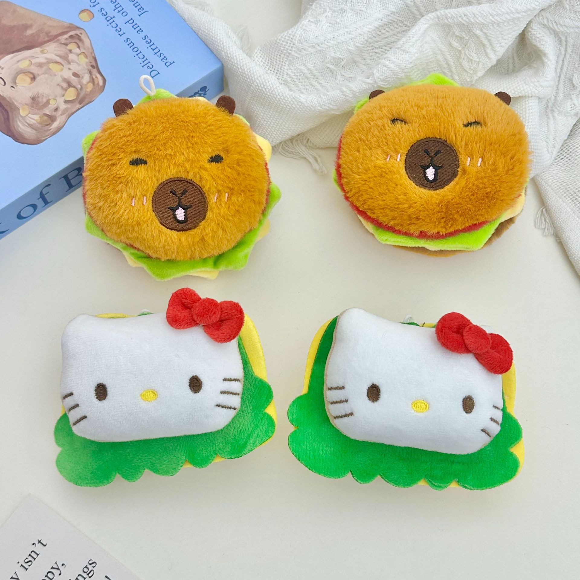 Популярный брелок для машин с захватом на ночном рынке squeaky гамбургер кошка кулон плюшевая игрушка гамбургера капибары