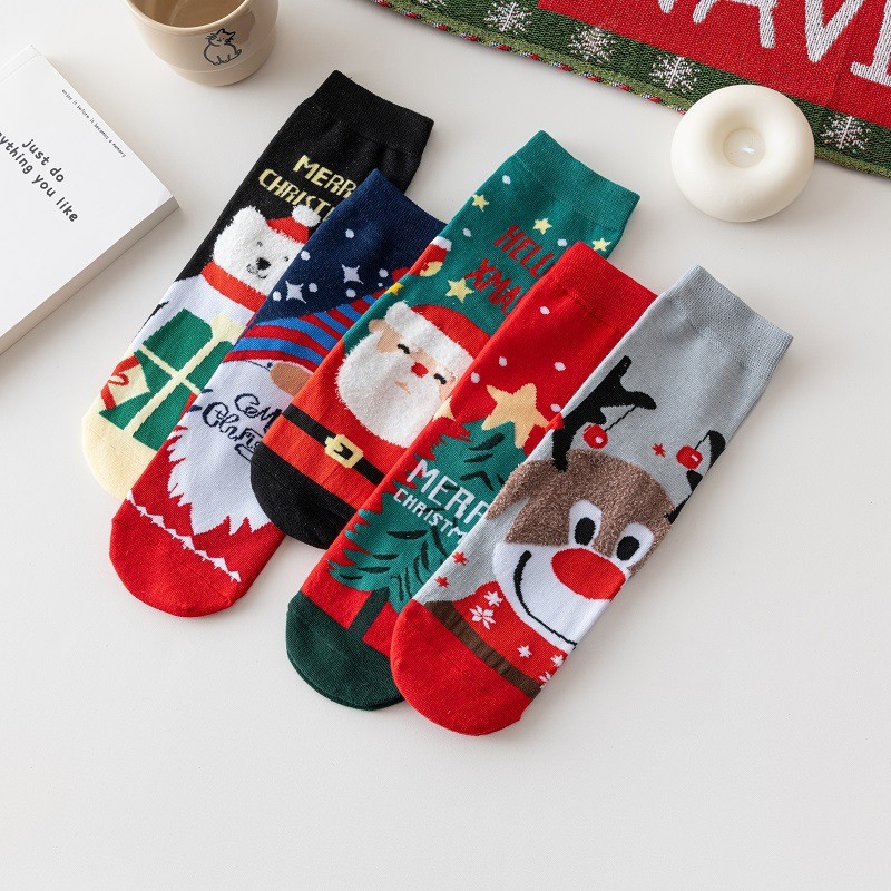 Хлопковый рождественский чулок для женщин с мультяшным дизайном, забавный чулок на Хэллоуин, стерео уши, новогодний чулок, красный чулок