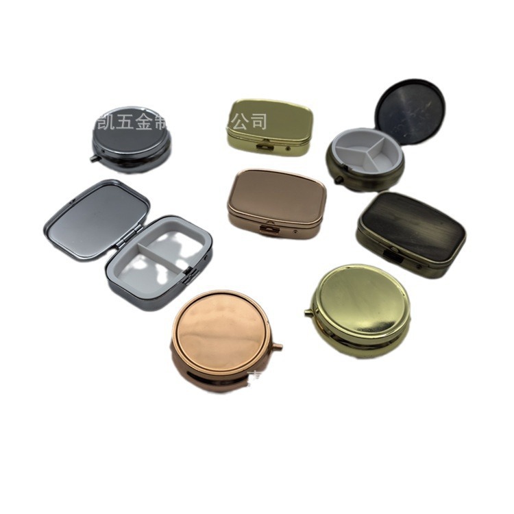 Outdoor Portable Mini Three-Compartment Storage Box Japanese-Style Sealed Compact Metal Makeup Mirror Pill Box