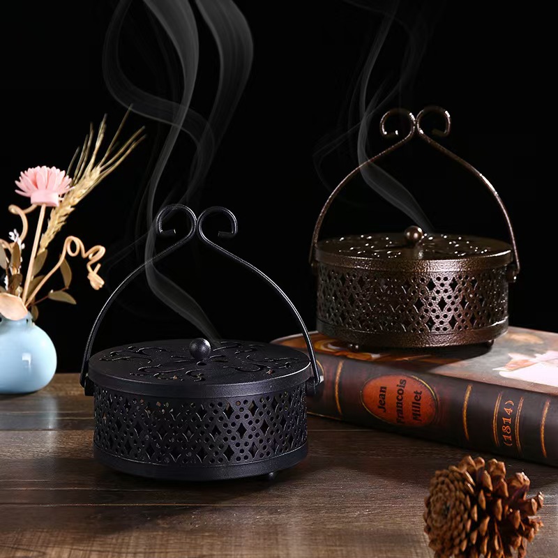 Iron Mosquito-repellent Incense Panel Holder Home Artifact Mosquito-repellent Incense Rack Fireproof Anti-scalding with Lid Large Creative Fragrance Box Incense Burners