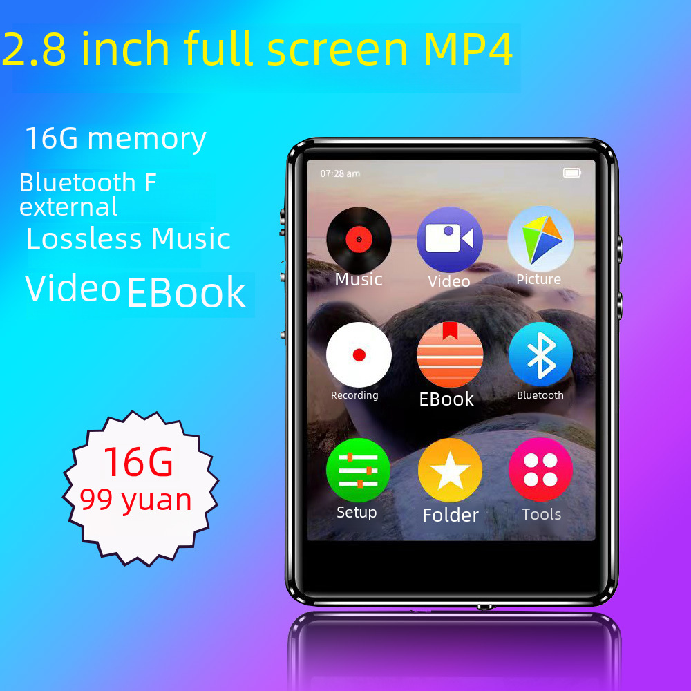 2.8-Inch 16g Full Screen Bluetooth External Mp3 Portable Music Player E-Book Metal Shell Mp4
