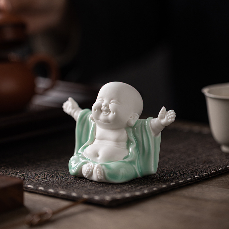 Creative New Chinese Ceramic Happy Maitreya Laughing Buddha Like Ornaments Home Living Room Entrance Tea Room Desktop Decoration Gifts