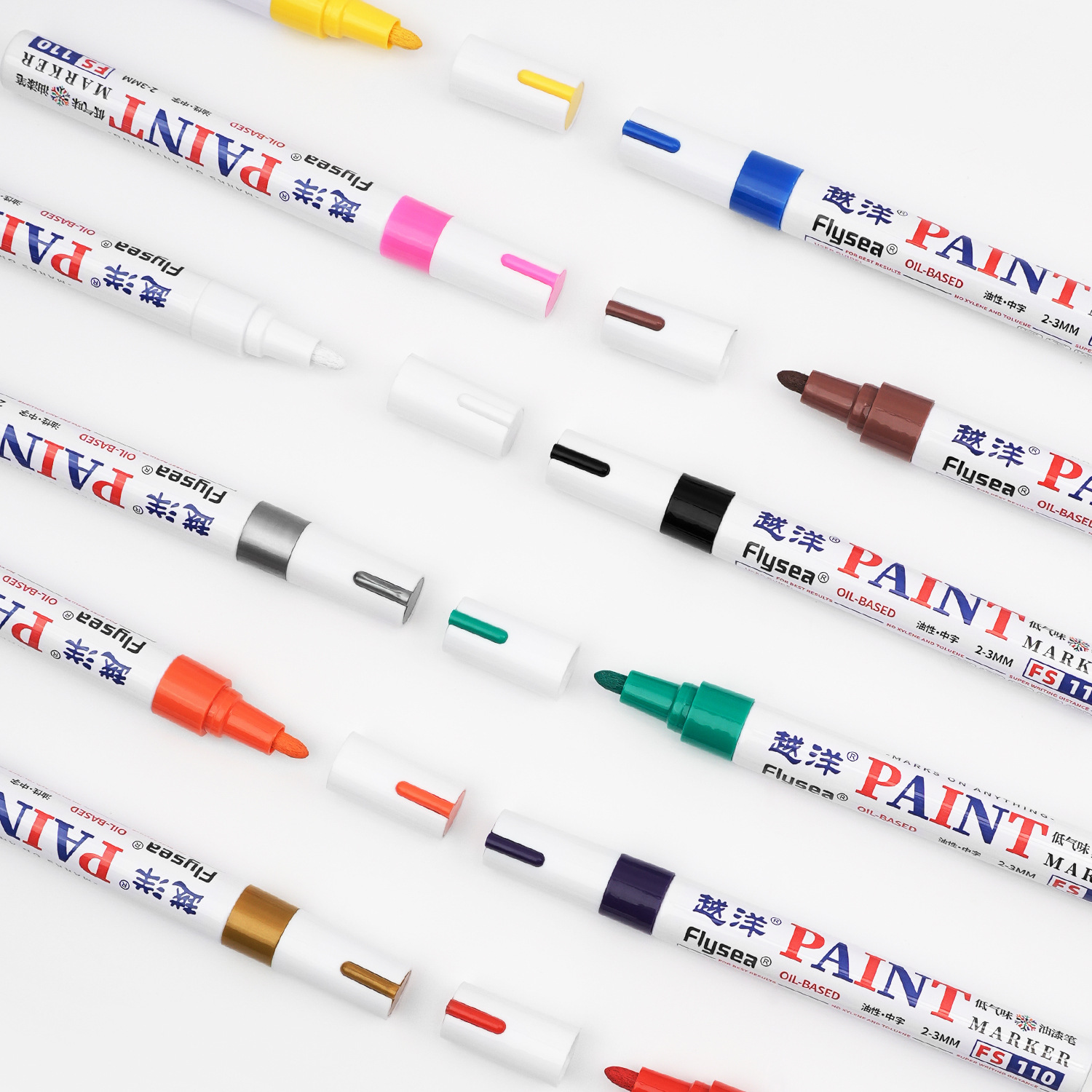 Cross-Border Marking Touch-Up Paint Low-Odor Pen Tire Furniture Tile Oil-Based 12-Color Set Marker Pen Paint Pen